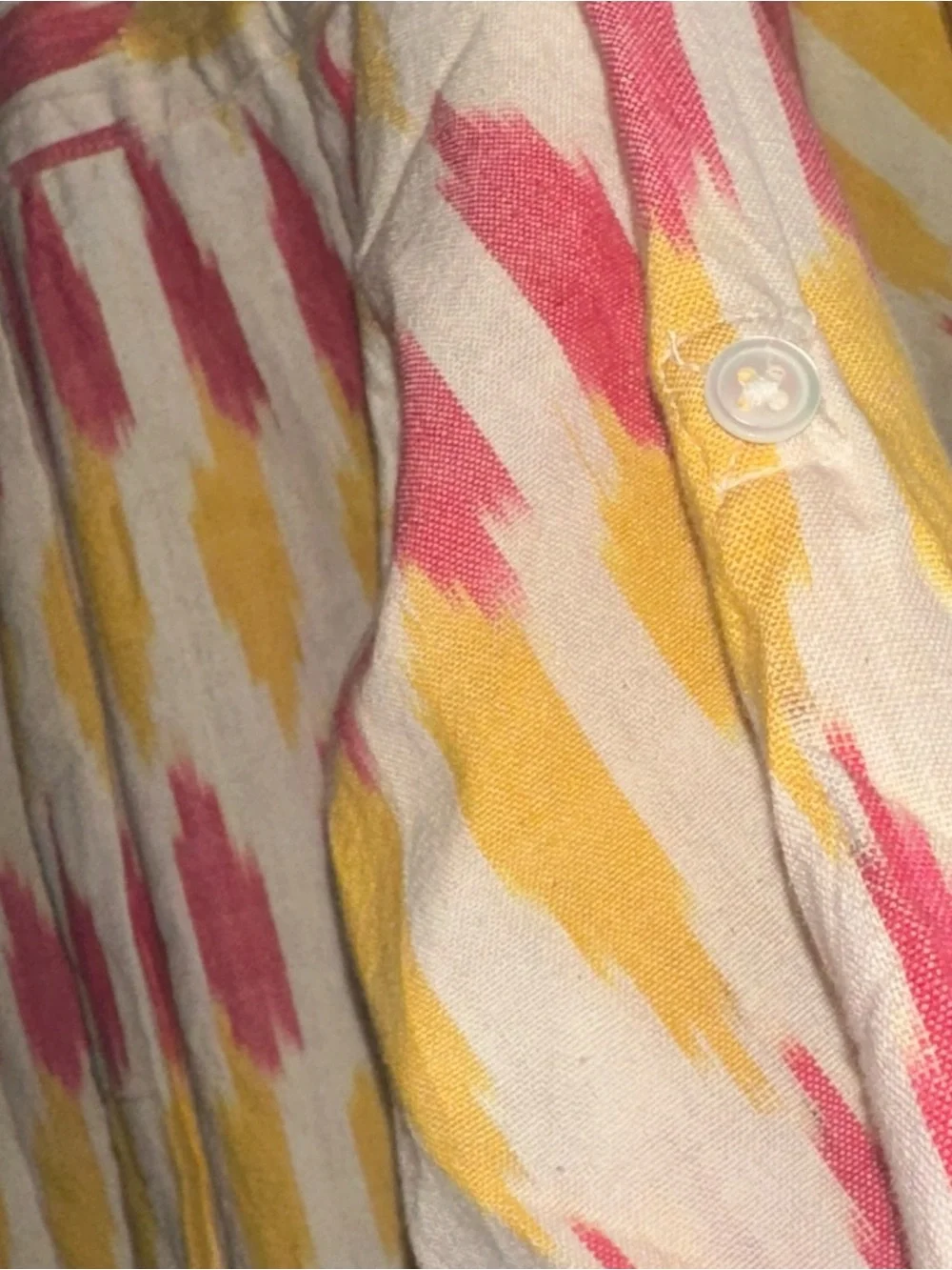 Lilla P Shirt Dress Taffy Ikat Vibrant Pink & Orange On Cream Background Sz S